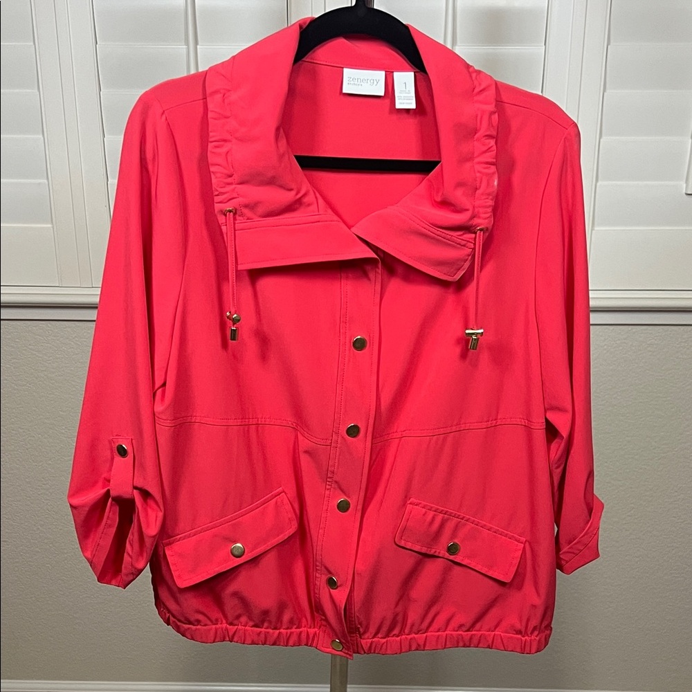 Chico's Coral Utility Jacket with Gold Hardware